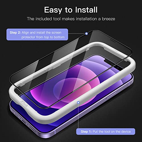 JETech Full-Coverage Screen Protector for iPhone 12 mini, 3-Pack | Black Edge Tempered Glass, Easy Installation Tool, HD Clear, Case-Friendly - size: iPhone 12 mini
