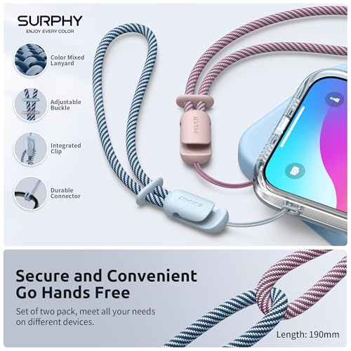 SURPHY 2 Pack Phone Lanyard, Phone Wrist Strap for Case, Camera Wrist Strap - color: Pink & Cloud Blue