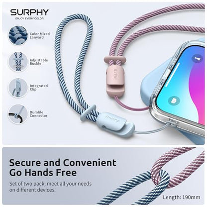 SURPHY 2 Pack Phone Lanyard, Phone Wrist Strap for Case, Camera Wrist Strap - color: Pink & Cloud Blue