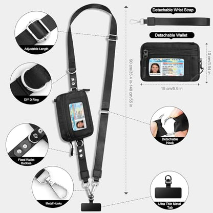 TiMOVO Clip and Go Phone Strap with Wallet, Black - color: Black, style: Classic