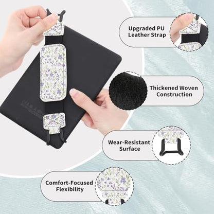 Secure Hand Strap for 6-7.5" Kindle and Tablets, Versatile Lightweight Faux Leather E-Book Grip Holder, Heavy-Duty E-Book Accessories for Reading Lover Gift (Purple Flowers) - color: Purple Flowers