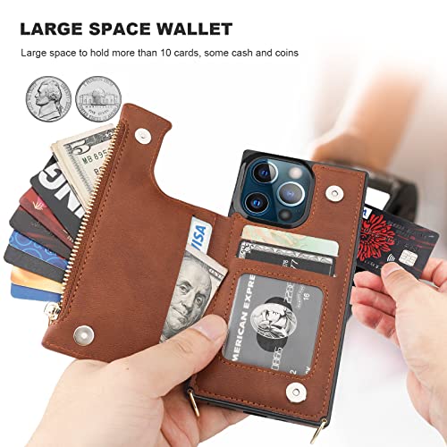 Bocasal Crossbody Wallet Case with Strap for iPhone 13 Pro, Brown - color: Brown