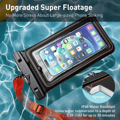 Floating Waterproof Dry Bag Orange Fits Phones Up to 7" | Adjustable Neck Cellphone Lanyard, Marine IP68 Certified, 1 Pack