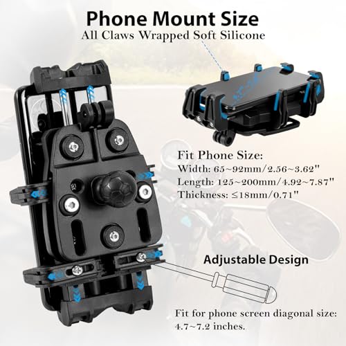 EMERK Motorcycle Phone Mount - Anti-Shake Phone Holder with Vibration Dampener Fits 4.7''-7.2'' Smartphones, Adjustable Heavy-Duty Handlebar Mount for Bike Bicycle Scooter ATV (0.5''-1.3'' Handlebars)