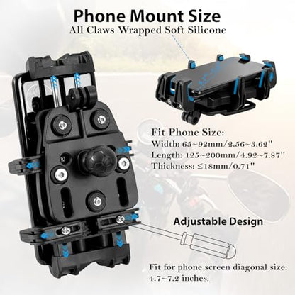 EMERK Motorcycle Phone Mount - Anti-Shake Phone Holder with Vibration Dampener Fits 4.7''-7.2'' Smartphones, Adjustable Heavy-Duty Handlebar Mount for Bike Bicycle Scooter ATV (0.5''-1.3'' Handlebars)