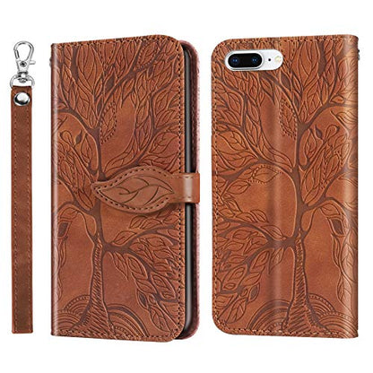 Wallet Case for iPhone 7 Plus/iPhone 8 Plus with Card Holder/Slot,PU Leather Flip Folio Shell [Magnetic Closure][Wrist Strap][Kickstand] Shockproof Cover Fit iPhone 7 Plus / 8 Plus Brown - color: Brown, size: iPhone 7 Plus / iPhone 8 Plus (5.5 inch)