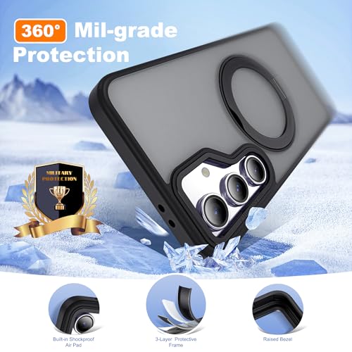 for Samsung Galaxy S23 FE Case with 360° Spin Stand,Black | 360° Spin Magnetic Ring Stand,Compatible with Magsafe,Military Protection Phone Case - color: Black, size: Samsung Galaxy S23 FE