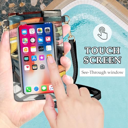 Small Crossbody Bags for Women Touchscreen Cell Phone Bag Cross Body Purses with adjustable Strap,Gifts For Teenage Girls - color: Black Cat In Books