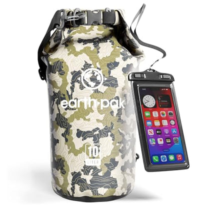 Earth Pak Waterproof Dry Bag - Roll Top Waterproof Backpack Sack Keeps Gear Dry for Kayak with Waterproof Phone Case - color: Camo, size: 10L