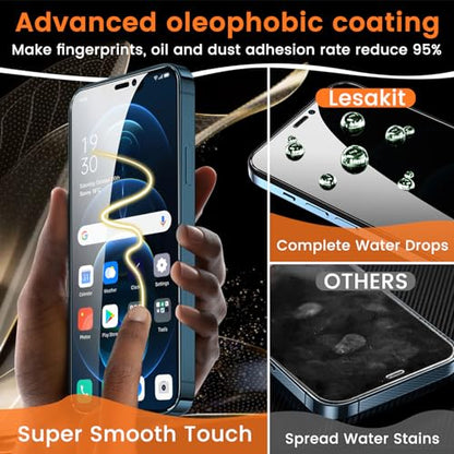 Lesakit 3+3 Pack Privacy Screen Protector for iPhone 12 Pro Max 6.7-Inch with 3 Pack Camera Lens Protector, Anti Spy Tempered Glass Film 9H Hardness Bubble Free Case Friendly - size: iPhone 12 Pro Max