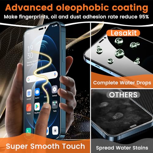 Lesakit 3+3 Pack Privacy Screen Protector for iPhone 12 Pro Max 6.7-Inch with 3 Pack Camera Lens Protector, Anti Spy Tempered Glass Film 9H Hardness Bubble Free Case Friendly - size: iPhone 12 Pro Max