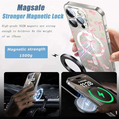 Magenetic Bow Case Compatible with Magsafe for iPhone 16e Clear Phone Cover with Cute Cherry Pattern Soft TPU Hard Back Shockproof Protective Case for iPhone 16e - size: for iPhone 16e