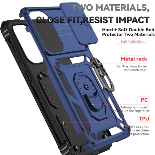 for Samsung Galaxy A36 5G Case with Slide Camera Cover HD Screen Protector [Military Grade 16ft. Drop Tested] Magnetic Ring Holder Kickstand Protective Phone Case for Galaxy A36 5G 2025, Navy Blue - color: Navy Blue w/ Slide Camera 2nd gen. Military Grade