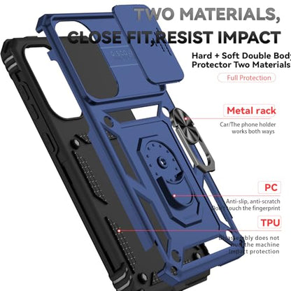 for Samsung Galaxy A36 5G Case with Slide Camera Cover HD Screen Protector [Military Grade 16ft. Drop Tested] Magnetic Ring Holder Kickstand Protective Phone Case for Galaxy A36 5G 2025, Navy Blue - color: Navy Blue w/ Slide Camera 2nd gen. Military Grade