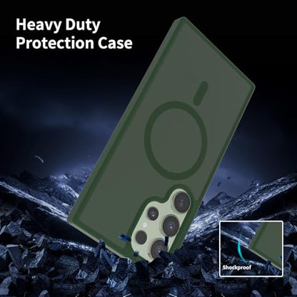 for Samsung Galaxy S24 Ultra Case Magnetic, [Compatible with Magsafe] 6.8 Inches Slim Fit Heavy Duty Protection Wireless Charging TPU and PC Shockproof Anti-Slip Protective Phone Cover, Green - color: Green Magnetic
