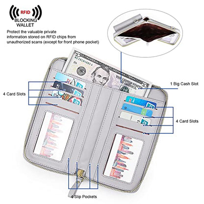 S-ZONE Small Crossbody Bags for Women Phone Purse RFID Blocking Wallet | Card Slots, Vegan Leather, Anti-theft, Multi Pockets, Detachable Adjustable Strap, Travel Eveyday Outing - color: Light Gray