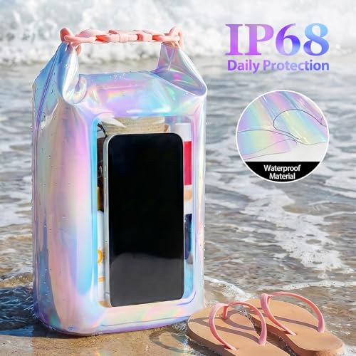 IP68 Waterproof Phone Pouch Case Three-Layer Seal for iPhone 17 16 Pro Max/15/14, IP68 Travel Cellphone Dry Bag Beach Cruise Ship Essential Bucket Bag with Crossbody Lanyard, Iridescent - color: C1-Iridescent
