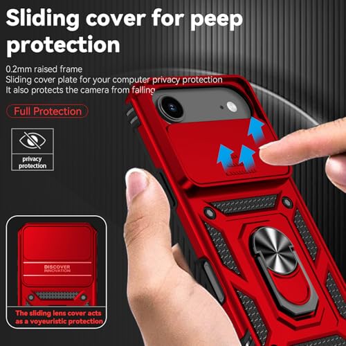 for iPhone Air Case, with Slide Camera Cover HD Screen Protector [Military Grade 16ft. Drop Tested] Ring Holder Kickstand Protective Phone Case for Apple iPhone Air 2025, Red - color: Red w/ Slide Camera 2nd gen. Military Grade