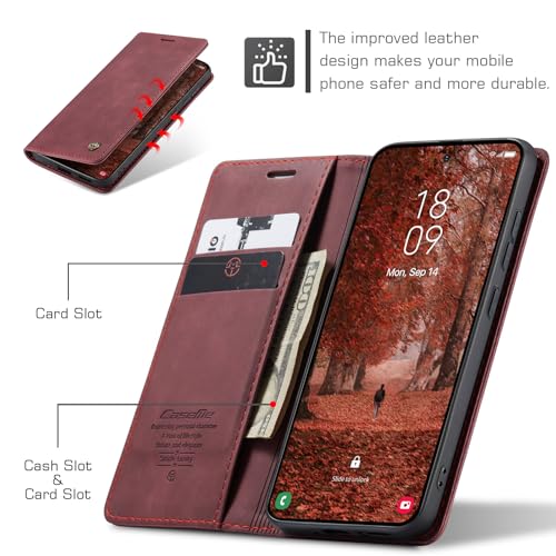 Compatible with Samsung Galaxy S26 5G Case with Card Holder, Kickstand Protective Flip Folio Leather Wallet Case for Galaxy S26 5G 6.3 inch (Wine Red) - color: Wine Red, size: S26 6.3 Inch