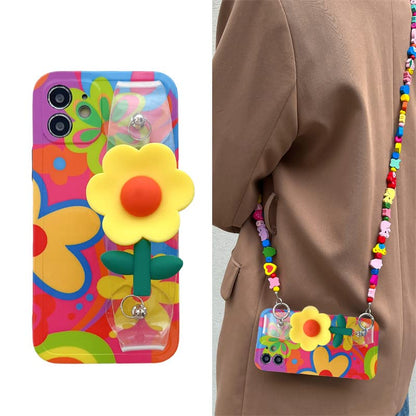 Lanyard Case Compatible with iPhone 17 Case,Crossbody case with Strap and Wrist Band,Unique Cute Kawaii Colorful Painting Flowers Design for Girls and Women - color: for iPhone 17