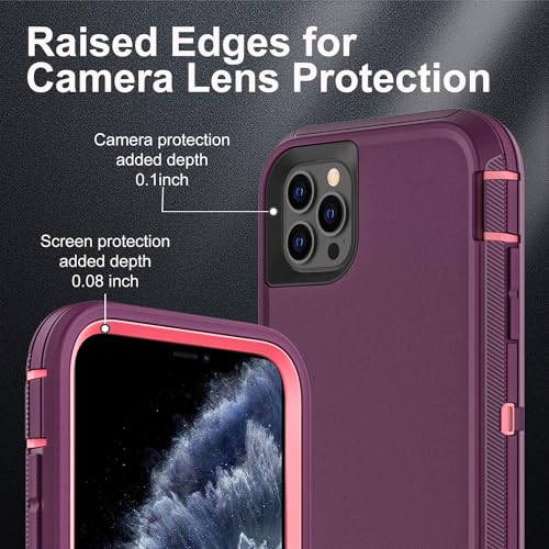 YKHJKLEC for iPhone 11 Pro Max Case, Military Grade 3 in 1 Heavy Duty Shockproof/Drop Proof/Dust Proof Case with 2Pcs Tempered Glass Screen Protector (Purple/Pink) - color: Purple/Pink