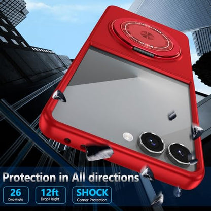 Magnetic Case for Samsung Galaxy Z Flip 7, [Compatible with MagSafe] Shockproof Slim fit Samsung Z Flip 7 Phone Case with Magnetic Ring Kickstand, Red - color: Red, size: Samsung Galaxy Z Flip 7