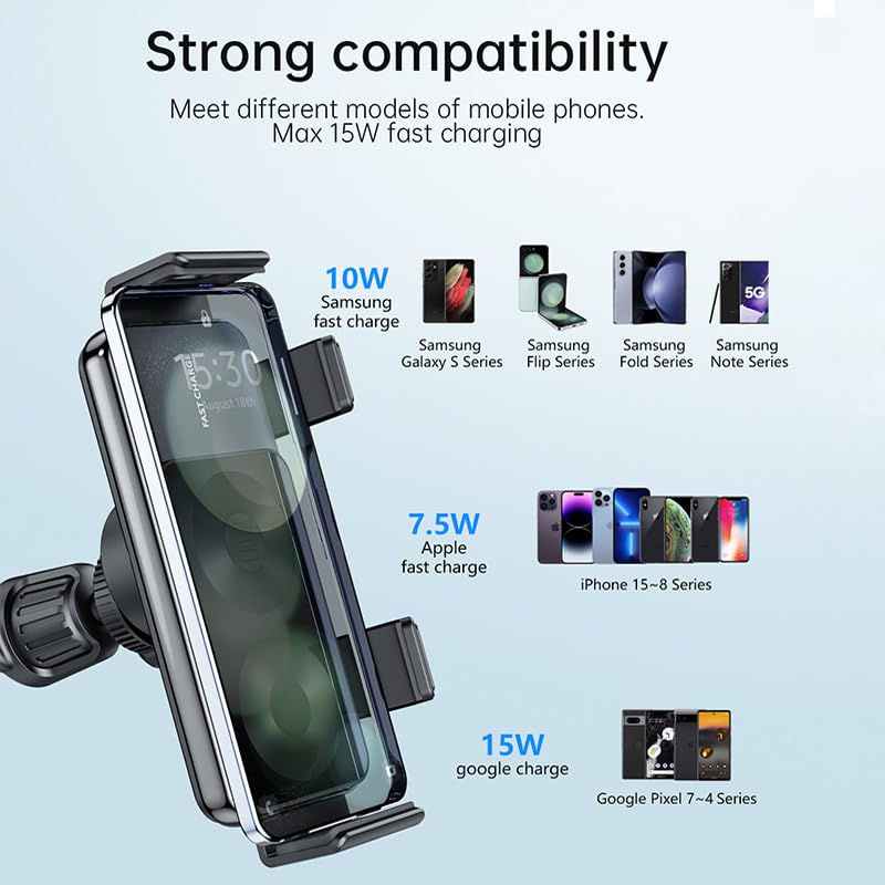 15W Dual Coil Fold Screen Car Wireless Charger for Samsung Galaxy Z Fold 7 6 5 4 S24 Flip Series iPhone 17 16 15 14 13 12 Pro Max Phone Holder Stand Mount (Standard(NO Sucker))