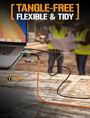 ToughTested 4FT 3-in-1 Fast Charging Cable, USB A Lightning USB-C, 3A