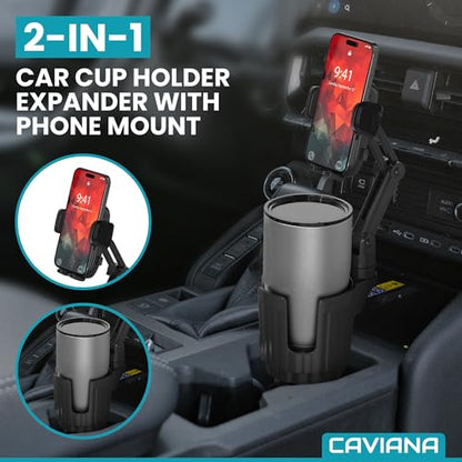 Phone Holder & Phone Mount for Car & Cup Holder Expander – 2-in-1 for Smartphones, Bottles, Tumblers & Coffee Mugs – Strong Clamp, Anti-Shake, 360° Rotation