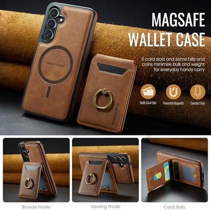 for Samsung Galaxy S26 Plus 2 in 1 Detachable Card Bag Wallet Case Durable Leather Wallets Magnetic Card Holder 4 Card Slots Ring Stand RFID Blocking Brown - color: Brown, size: Samsung Galaxy S26 Plus