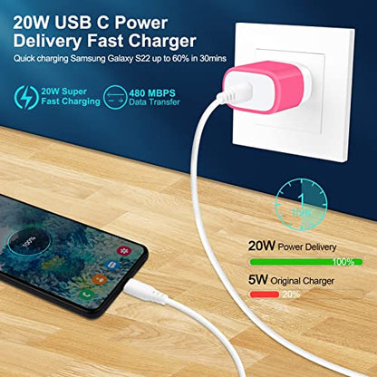 20W USB C Fast Charger for Google Pixel 10a/10 Pro/10 Pro XL/10 Pro Fold/10 9a 9 Fold 9 Pro XL 8a 8 Pro 7a 7 6,Fast Charging Block Travel Cube for iPhone 17 16 15 14 13 12,Samsung Galaxy A17 A16 S26 - color: Rose Red