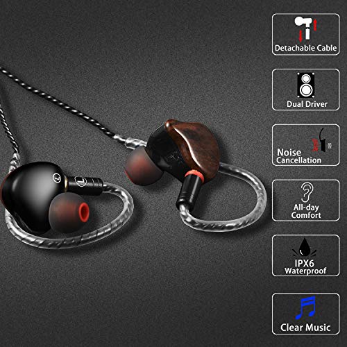 DEMAKE in Ear Monitor with Detachable 3.5mm Cable, with Mic - color: Wood Grain, size: With Mic