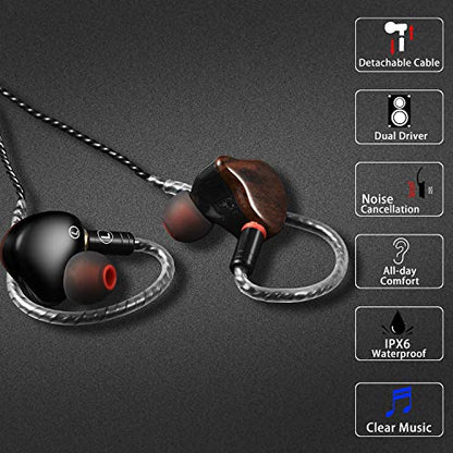 DEMAKE in Ear Monitor with Detachable 3.5mm Cable, with Mic - color: Wood Grain, size: With Mic