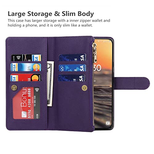 iCoverCase for Samsung Galaxy S23 Wallet Case with Card Holder, Kickstand Feature PU Leather Case with Adjustable Crossbody Lanyard Magnetic Clasp Zipper Pocket Flip Cover (Purple) - color: Purple, size: Galaxy S23
