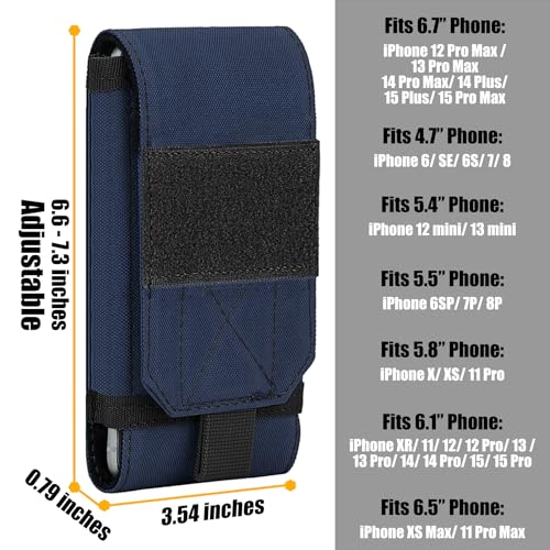Tactical Molle Phone Cover Case, Heavy Duty Loop Belt Holster Pouch with Flag Patch for iPhone 17 Pro Max/Air/17 Pro/17/16 Pro Max/15 Pro Max/14 Pro Max/13 Pro Max, for Galaxy S26 Ultra - color: Deep Blue