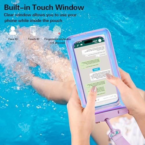 Famoby 4 Pack Iridescence Waterproof Phone Pouch, Cell Phone Waterproof Case Dry Bag,Protection Level: IP68,Beach Cruise for iPhone,Samsung,and More,Lanyard Included,(Fits Up to 8.3"),Iridescence - color: Multicolor,E,Iridescence