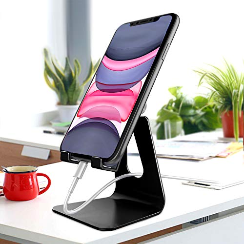 CreaDream Aluminum Cell Phone Stand, Adjustable Phone Holder for Desk - color: Black