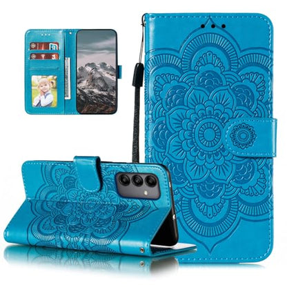 EYZUTAK Case for Samsung Galaxy A16 4G/5G, Premium Leather Magnetic Closure Flip Wallet Phone Case with Card Holder Cash Slot Stand Function Embossed Mandala Flower Slim Shockproof Lanyard Cover -Blue - color: Blue, size: Samsung Galaxy A16 4G/5G