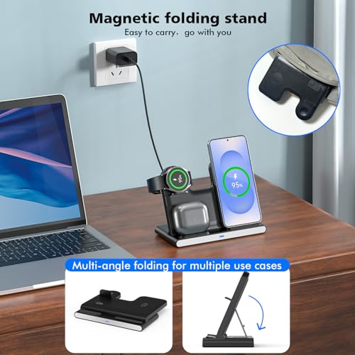 Samsung S25 Wireless Charger Station,3 in 1 Wireless Charger for Samsung Galaxy S25 Ultra/S24/S23/Z Fold/Flip 7/6/5,for Galaxy Watch 8/7/6/5/Pro,buds, Charging Station for iPhone 17/16/15 with Adapter