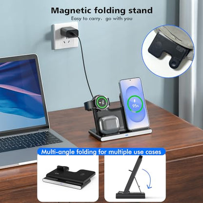 Samsung S25 Wireless Charger Station,3 in 1 Wireless Charger for Samsung Galaxy S25 Ultra/S24/S23/Z Fold/Flip 7/6/5,for Galaxy Watch 8/7/6/5/Pro,buds, Charging Station for iPhone 17/16/15 with Adapter