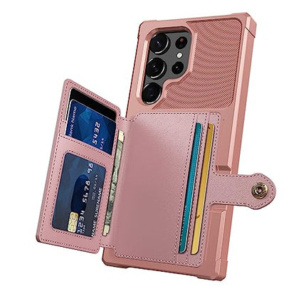 Wallet Case for Samsung Galaxy S22 Ultra, Compatible with Magnetic Car Mount, Heavy Duty Shockproof Rugged Soft TPU Back Leather Flip Credit Card Holder Cover 6.8 inch, Pink - color: Pink, size: Samsung Galaxy S22 Ultra