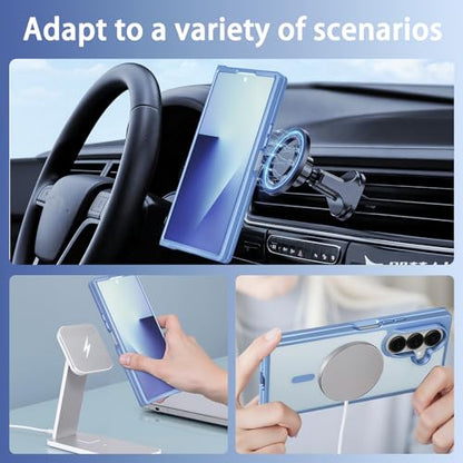One Piece Design Magnetic Case for Galaxy Z Fold 6, Matte Frosted Blue | Fit for MagSafe, Ultra Slim Fit, Anti Fingerprints, Shockproof Translucent Back Integrated Bumper Wireless Charging Cover - color: Blue for Z Fold 6