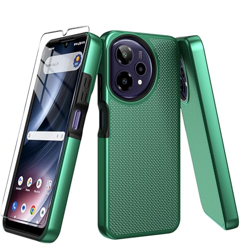 for Cricket Icon Plus 2026 (Plus Version Only) /AT&T Verge 2 Case with Tempered Glass Screen Protector,Dual Layer Heavy Duty Shockproof Protection (Dark Green) - color: Dark Green