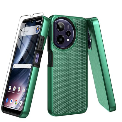 for Cricket Icon Plus 2026 (Plus Version Only) /AT&T Verge 2 Case with Tempered Glass Screen Protector,Dual Layer Heavy Duty Shockproof Protection (Dark Green) - color: Dark Green