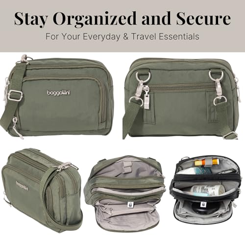 Baggallini Triple Zip with Front Wallet/Trifecta RFID Wallet Crossbody - color: Thyme