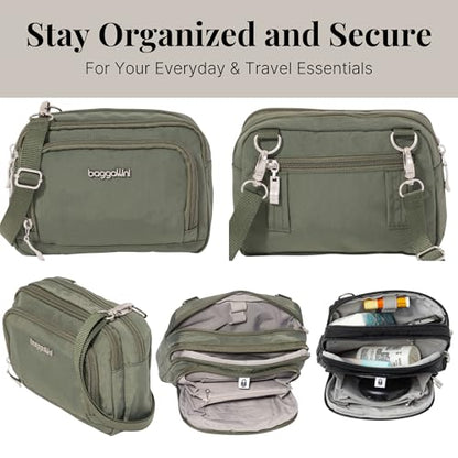 Baggallini Triple Zip with Front Wallet/Trifecta RFID Wallet Crossbody - color: Thyme
