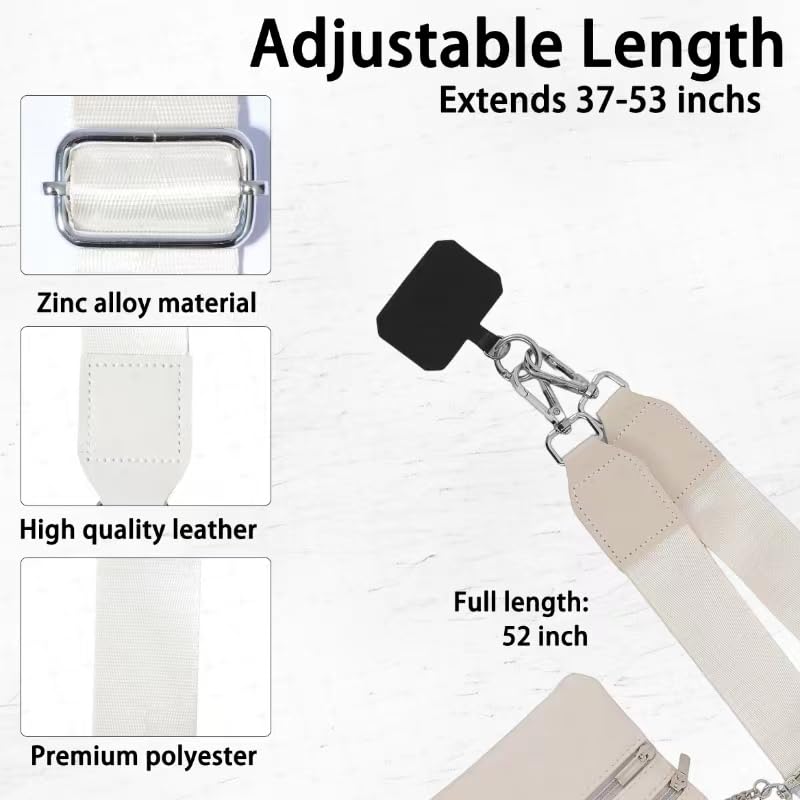 Clip and Go Phone Strap with Zippered Pouch,Phone Strap with Cellphone Chain Accessories - color: Off-white