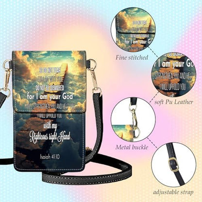 Small Crossbody Bags for Women Touchscreen Cell Phone Bag Cross Body Purses with adjustable Strap,Gifts For Teenage Girls - color: Scripture Isaiah 41:10