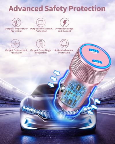 Apple MFi Certified iPhone Duo 18 17 Pro Max Car Charger, USB C Car Charger - color: Titanium Pink