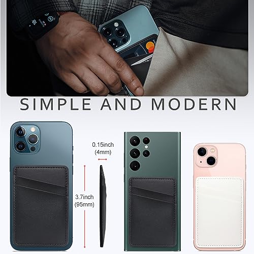 Phone Wallet Stick On, Leather Phone Card Holder, Credit Card Holder for Phone Case Compatible with iPhone, Samsung and Android - White, Black - color: White, Black